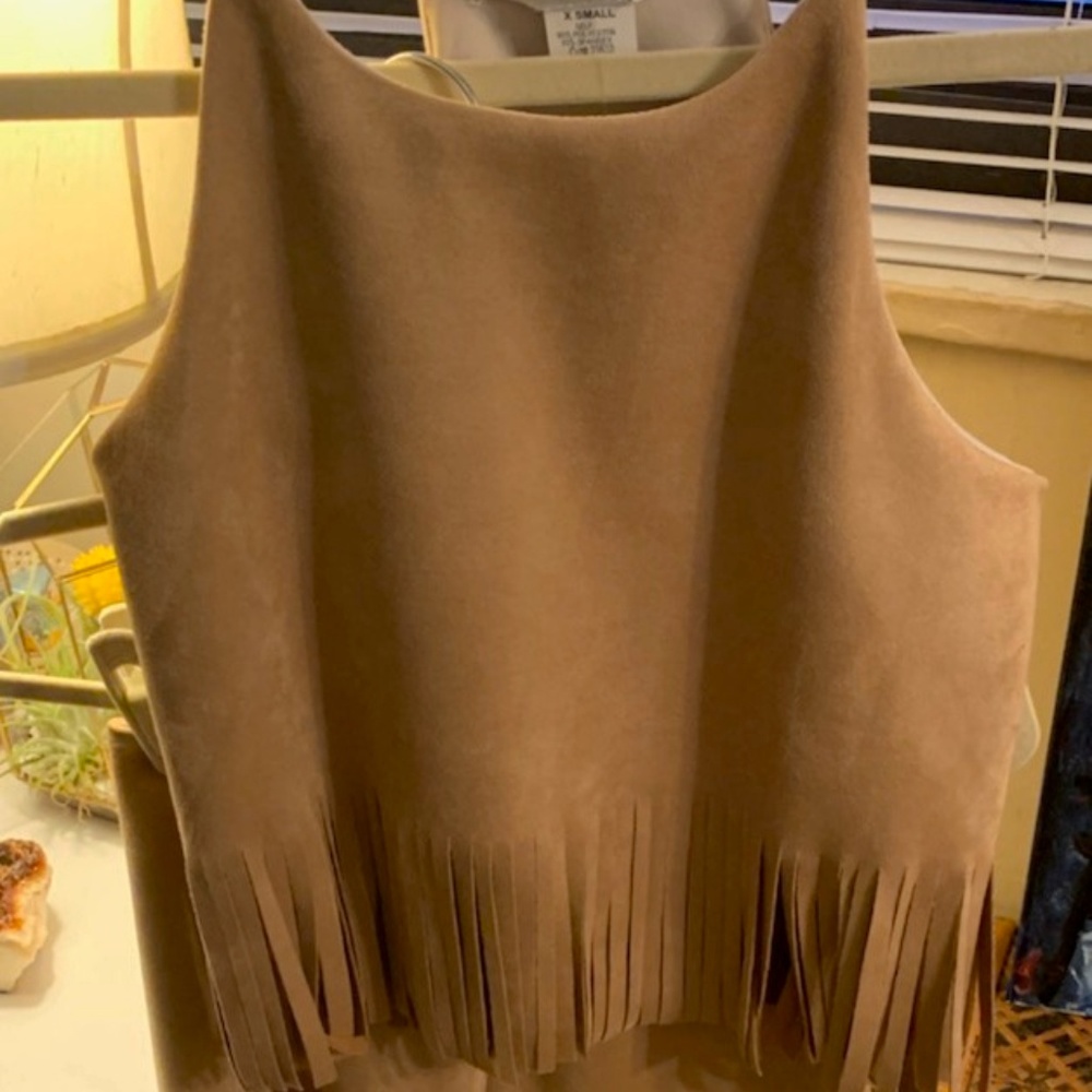 Necessary Objects Faux Suede Fringe Skirt and Top